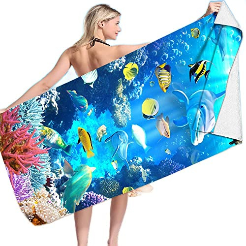 Generic Delphine Strandtuch,Koralle Fisch Muscheln Strandtuch? Mikrofaser Strandlaken Badetuch?Hai Badetuch Groß (A5,80x135cm)