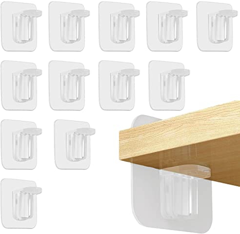 12 Pcs Shelf Support Pegs, Self-Adhesive Shelf Support Brackets Transparent Shelf Bracket L-Shaped Shelf Support Racks for Furniture Cabinet Bookcase Closet Shelf (7 x 7cm)