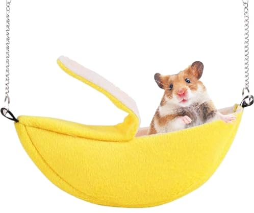 Norhogo Banana Typ Hamster Hängematte Warmes Haus Käfig Hängematte für Kleine für Kleine Tiere Warm Plüsch Kuschelhöhle Hängebett Käfig Schlaf Nest für Ratte Frettchen Chinchillas Rennmäuse, Gelb
