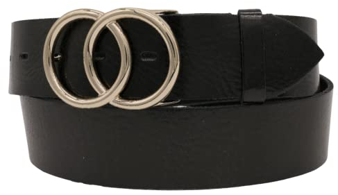 AnnaMatoni Damen Gürtel in weichem Rindsleder mit Doppel O-Ring Schnalle in Gold Nickelfrei 4cm Breit Damen Ledergürtel Echt Leder (Schwarz 790, TW80-95cm Gesamtlänge)