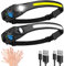 Hyted Stirnlampe LED Wiederaufladbar, 2 Stück 230° Weitwinkel Kopflampe Stirnlampe mit Rotem Warnlicht, 6 Lichtmodi Sensor Wasserdichte Stirnlampen, Perfekt Stirnleuchte für Joggen, Angeln, Laufen