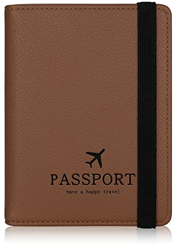 HCFGS Reisepasshülle Impfpass Hülle Kunstleder Passhülle mit RFID-Blocker Tragbare Reisepass Tasche für Damen Herren Reisepass Kreditkarten, Ausweis und Reisedokumente (Braun)