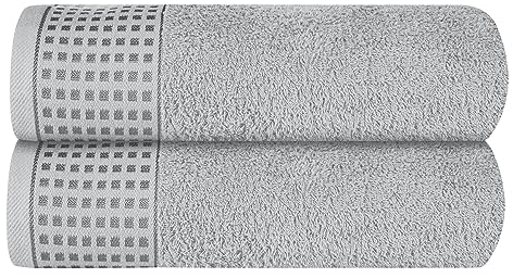 GLAMBURG Baumwolle 2er-Pack übergroße Badetücher 100 x 150 cm, große Badetücher, Ultra saugfähig, kompakt,Umweltfreundlich und 100% recycelbar, schnell trocknendes und leichtes Handtuch, Hellgrau