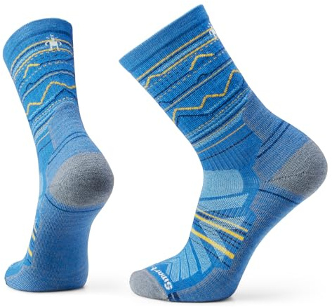 Smartwool Light Cushion Crew Wandersocken mit Bergkettenprint, LAGUNA BLUE, Large