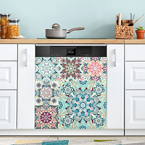Bunte Muster orientalischer Stil Geschirrspüler Magnet Abdeckung Kühlschrank Panel Aufkleber Deko für Schrank Küche Waschküche Geschenk 68 x 66 cm