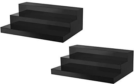 CiaoHER Großes Acryl-Weinflaschenregal, 50,8 x 31,8 x 16,5 cm, 3 Etagen, schwarze Arbeitsplatten-Erhöhung für Bar, Café, Freizeitstation, Einzelhandel, Laden, Lebensmittelsammlung, Organizer, 2 Stück