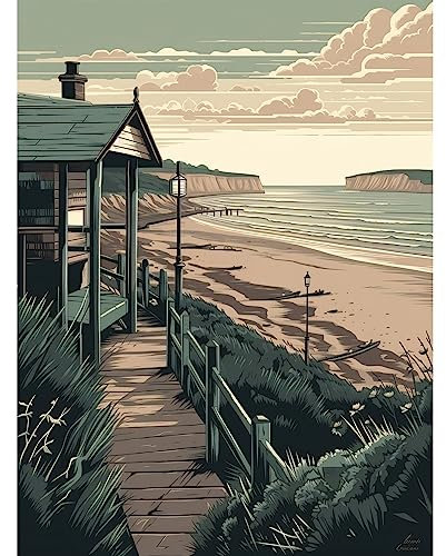 Artery8 Summer Beach House Coastal Landscape Illustration Unframed Art Print Poster Wall Decor 12x16 inch