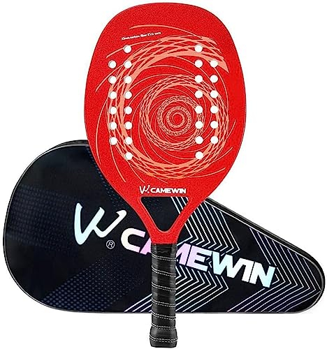 Juego de raqueta de tenis de playa, superficie de grano de arena de fibra de carbono con núcleo de espuma viscoelástica EVA, raqueta de tenis de playa con bolsa, color rojo