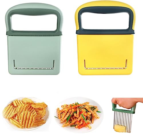 Couteau De Tranches De Pomme De Terre Coupe Frites Ondulé Couteau Lame OnduléE Ondulé Coupe-LéGumes Coupe Pomme De Terre Pour Frite 2 PièCes (Noir) Pour Pommes De Terre, Fruits, LéGumes,Pomme