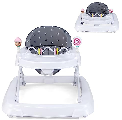 COSTWAY Lauflernhilfe Baby klappbar, Lauflernwagen 3-stufig höhenverstellbar mit Rädern, Spielzugen, abnehmbares Sitzkissen, Babywalker Gehfrei Baby für Jungen, Mädchen von 6-36 Monaten (Grau)