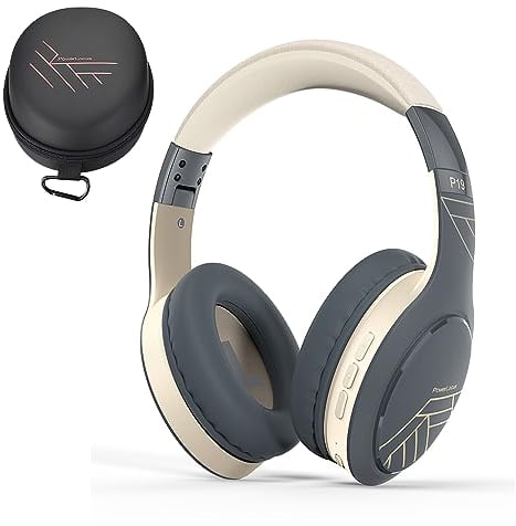 PowerLocus Bluetooth Kopfhörer Over Ear, Kabellos mit 3-EQ modi, 60std. Spielzeit, Hi-Fi-Stereo Faltbare Headset mit Mikrofon, Memory-Foam Ohrpolster und Stoff-Stirnband für Handy/Reisen/PC