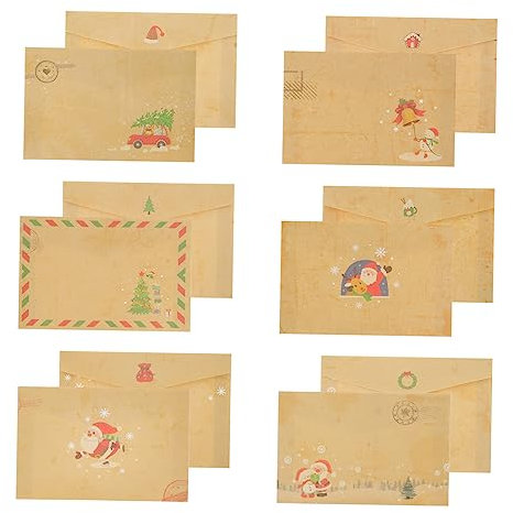 STOBOK Briefumschläge 24 Stück Weihnachtseinladungs-Umschläge Aus Kraftpapier Vintage-Umschläge Grußkarten-Umschläge Weihnachts-Geldumschläge Bedruckbarer Umschlag Vom Weihnachtsmann