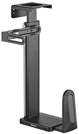Mount-It! CPU Under Desk Mount Bracket, Height Adjustable Heavy Duty Computer Tower Wall Mount, 44 lbs Weight Capacity, Adjustable Width Computer Case Holder Installation Under Desk or On Wall, Black