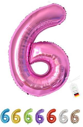 LITTLE BIRTHDAY | Zahlen Luftballon | Folienballon | Helium Gas Balloon Ballon | 101 cm | 0 1 2 3 4 5 6 7 8 9 in vielen Farben | Geburtstag | Kindergeburtstag | Deko | pink 6