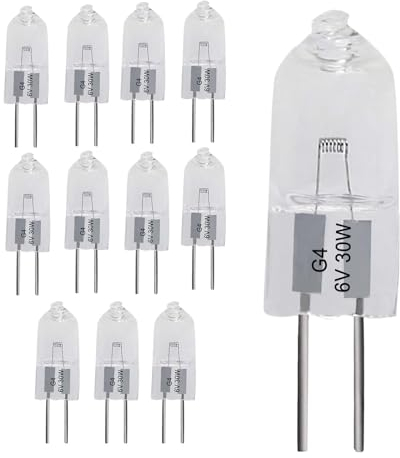 LedWekei G4 Halogen Bulbs,6v 30w Bulb 2 Pin Clear Capsule Lamp Bulb,Dimmable 2700K Warm White Light Bulbs (12 Pack)