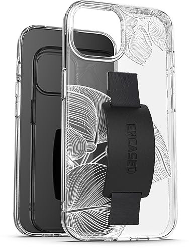 ENCASED Coque transparente avec dragonne, conçue pour iPhone 15 (2023) avec dragonne, support de téléphone en silicone (jolie feuille en dentelle)