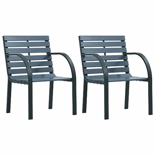 Homgoday Gartenstühle 2 STK. Holz & Stahl, Grau, 56x58x76 cm, für Außenbereich Model47938