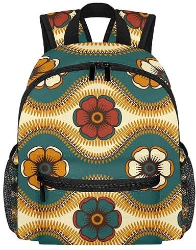 Retro 60er 70er Jahre stilisierte Blumen Kleinkind Kind Jungen Mädchen Kindergarten Kinder Snack Kindergarten Kindergarten Schule Rucksack, mehrfarbig, 10x4x12 in