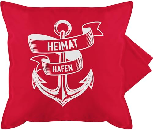 Kissenbezug - Statement - Heimathafen - Anker Ankerplatz - 50 x 50 cm - Rot - Kissen maritim Statements Maritime bezug kissenhülle sprüche mit sofakissen maritimes Motiv kissenbezüge