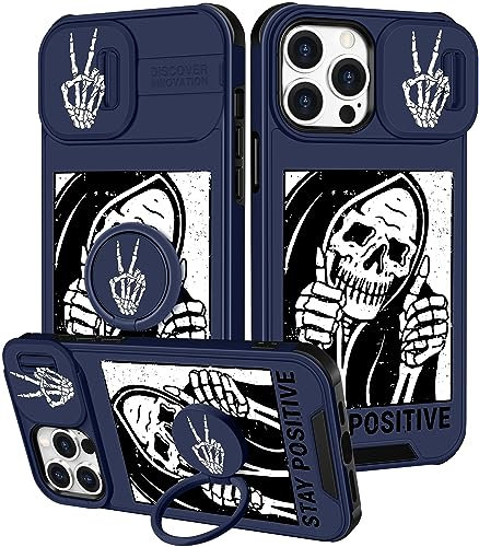 Pegmode (2in1 for iPhone 12 Case/iPhone 12 Pro Case for Women Cute Skeleton Skull Girls Phone Cases Gothic Funny Design with Camera Cover+Ring Holder Teens Unique Fun for Apple 12/12 Pro Cover 6.1''
