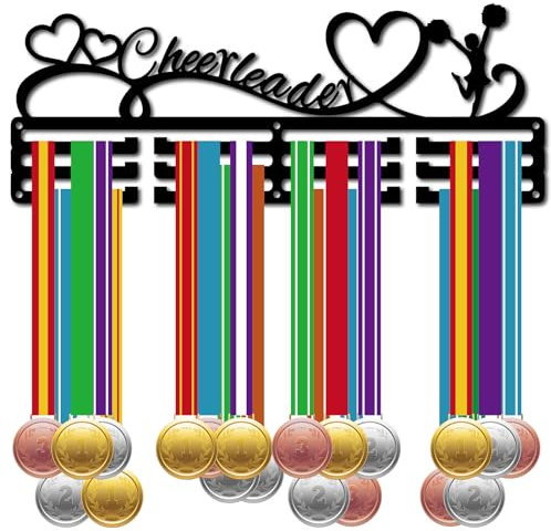 CREATCABIN Cheerleader-Medaillenaufhänger,Damen-Cheerleader-Medaillenhalter,Cheer-Herz,Sport,Metall,Zum Aufhängen von Athleten-Auszeichnungen,Wandhalterung Eisen,Für Wettkämpfe,Bandmedaillen,40x15cm