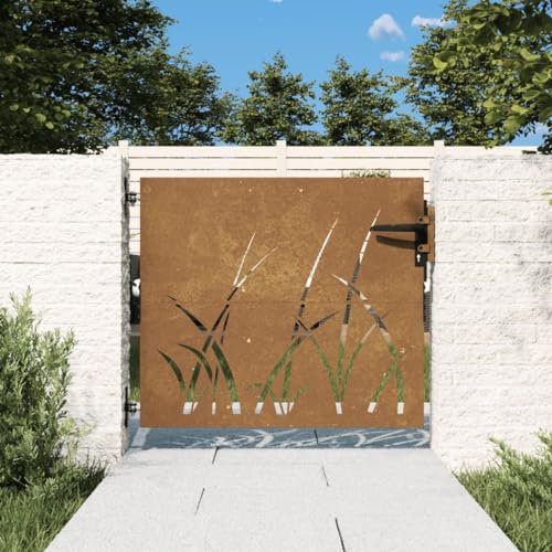 Homgoday Puerta de jardín Acero corten diseño Hierba 85x100 cm, Puerta de Jardín Cancela Barrera Valla Verja Patio Entrada Exterior Cerca
