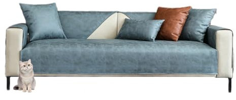 Sofabezug Ecksofa l Form Wasserdicht,Kunstleder Sofabezug,Sofaschoner rutschfest Hund Katze Couch Überzug Ecksofa,Universal 1 2 3 4 Sitzer Sofa (Grau Blau,70×70cm)
