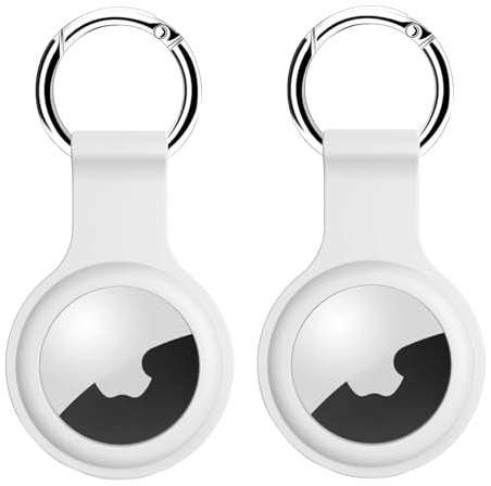 EVEMATE [2 Pièces] AirTag Porte clé - Étui de Protection en Silicone - Porte Clef Airtag Apple - Anti-Rayures - Coque Air Tag pour clés, Sacs, Bagages (Blanc, 2 Pièces)