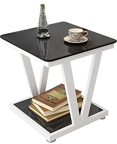 Sofatisch Seitlicher Couchtisch mit gehärteter Glasplatte, Kaffee-Bistro-Glastisch, for den Außenbereich, Hinterhof, Rasen, Balkon, Pool, quadratischer Tisch mit Metallrahmen, Beistelltisch, Möbel mit