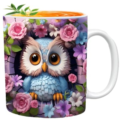 -Eulen-Keramikbecher, Eulen Tassen, flach Bemalte Eulen-Tasse Aus Keramik, 350ml Keramik Kaffeetasse, Handbemalte Eulen Design, Einzigartige Geschenke Für Eulenliebhaber