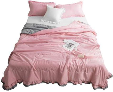 Chickwin Design à Volants Dessus de Lit Matelassé, Couleur Unie Couvre Lit Dessus de Lits Couvre-Lits Réversible Couverture de Lit Toutes Les Saisons pour Lit 1~2 Personnes (Rose pâle,180x220cm)