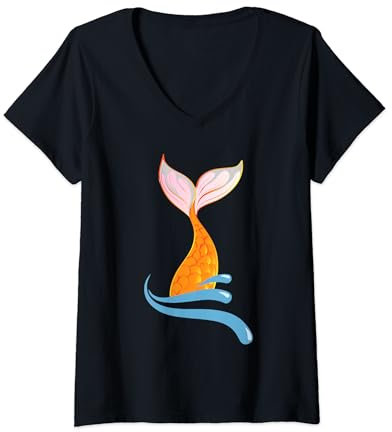 Damen Meerjungfrauen Flosse Flossen für Nixe oder Meerjungfrau T-Shirt mit V-Ausschnitt