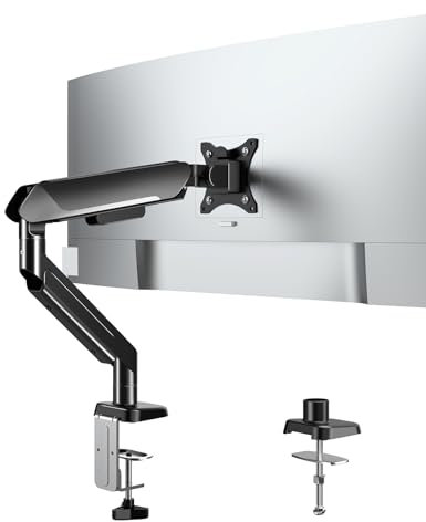 WHYFONE Single Monitor Desk Mount for 17-42 Inch Screens, Ergonomic Gas Spring Arm Stand with Tilt Swivel Rotation, 75 & 100mm VESA Mount, Load Capacity from 2-15kg, C-clamp & Grommet Options