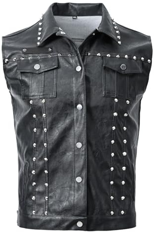 Idopy Gilet da uomo in finta pelle con borchie punk gilet senza maniche con rivetti nero S, Nero , S