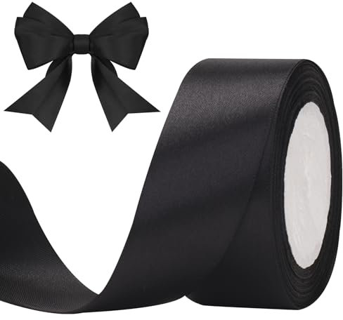 KINGLAKE 40mm Satinband Geschenkband Schwarz - 22m Schleifenband, Seidenbänder, Geschenkbänder Stoffband, Seidenband, Ribbon Band, Dekobänder für Schleifen, Hochzeit, Halloween, Basteln