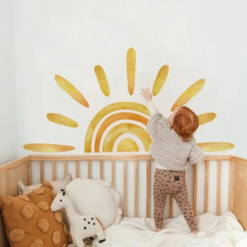 Wandtattoo Sonne Wandaufkleber Boho Dekor Regenbogen Kinderzimmer Wandsticker Wanddeko für Mädchen Wandsticker Schlafzimmer Babyzimmer (Sonne A)