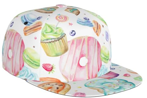 Cupcakes Donuts Muffins Sugar Verstellbare Snapback Hat Cap, Unisex Hip Hop Baseball Cap mit klassischer Rockkrempe Trucker Schwarz, Einheitsgröße, Schwarz , Einheitsgröße