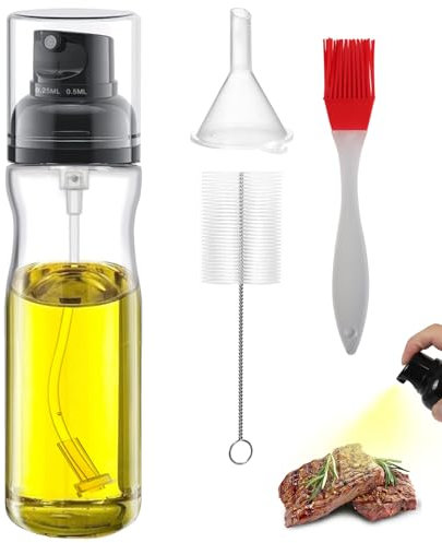 KufaerBeam Spruzzatore Olio, 250 ml Nebulizzatore Olio con Pennello, Spruzzino Olio per Friggitrice ad Aria,Ugello Regolabile, Ampiamente Utilizzato per la Cottura, la Frittura, la Barbecue