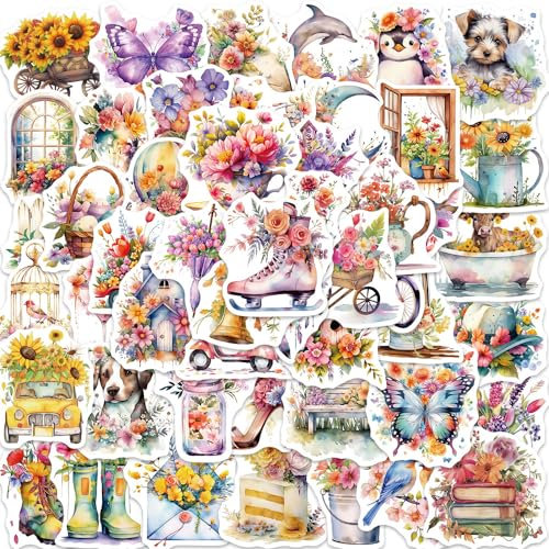 ITOMUFD Blumen Sticker Set Aufkleber Jugendliche Erwachsene 50 Stück Flower Wasserfeste Vinyl Decals Auto Motorräder Fahrrad Skateboard Snowboard Gepäck Laptop Koffer Helm Motorrad Computer
