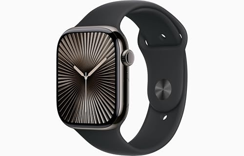 Apple Watch Series 10 [GPS + Cellular, 46mm] - Titangehäuse Schiefer mit Sportarmband Schwarz, M/L (Generalüberholt)