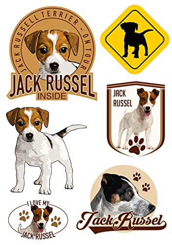 Daged Jack Russel Hund Hundeliebhaber Aufkleber Set Karte 6 Stück - PKW Auto Motorrad Biker ablösbarer Vinyl- HU