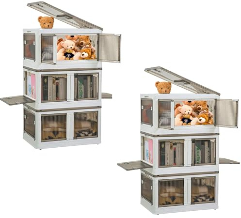 BTGGG 6 Pack Storage Boxes with Lids 55L*6 Plastic Foldable Storage Boxes with Wheels, Collapsible Stackable Lockable Cube Crate Bins for Home Organization Camping