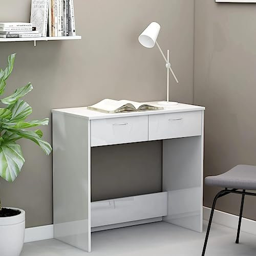 Bureau de bureau en bois laqué blanc brillant 80 x 40 x 75 cm