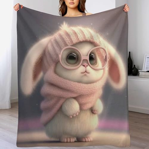 AAPZY süßes Kaninchen Decke,Vier Jahreszeiten Weich Wohndecke Decke Schlafdecke Sofadecke Plüschdecke Pelzdecke Printdesign Couchdecke Flannel Bett Decke （180×200cm）