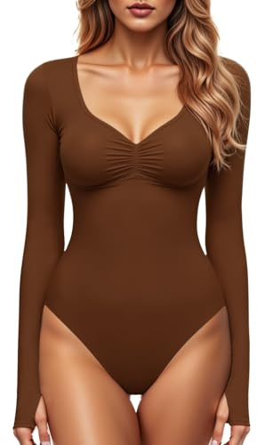 GJY Body da donna con scollo a V quadrato, top sexy moda manica lunga per uscire top elasticizzati Body Suit
