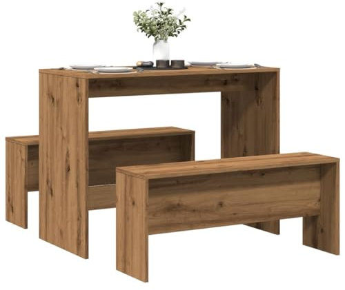 Kangmusi 3-TLG. Esstisch und Bank Set Artisan-Eiche Holzwerkstoff, kangmusi855539