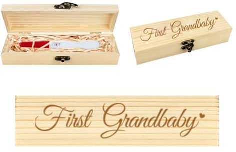 FREEBLOSS Erinnerungsbox Für Schwangerschaftstests Überraschungsgeschenk Schwangerschaftsankündigungsgeschenk Für Den Ehemann Holz Souvenir Sammelbox Mit Bastband (Erstes Enkelkind)