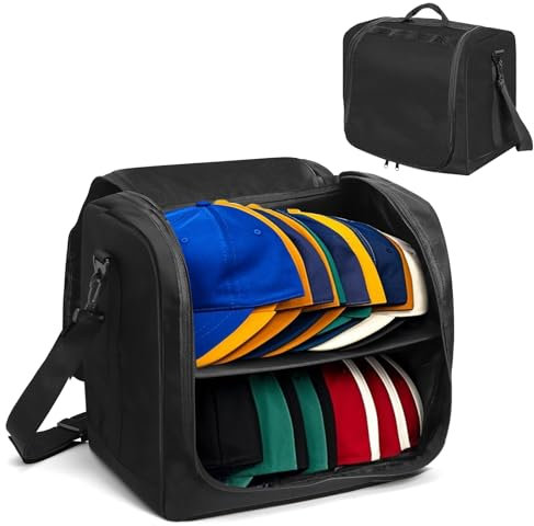 Noamus Large Baseball Hat Bag, Caps Storage Organizer Carrier for Traveling Moving, Portable Snapback Hat Holder Case, Fitted Cap Container Box with Handle&Shoulder Strap For Men, Fits 20-24, Black