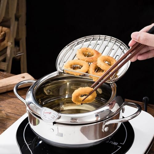 Freidora de Acero Inoxidable con Tapa, sartén con Control de Temperatura, freidora de Cocina con termómetro (201 + 20 cm)