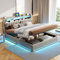 DULRLLY Bett mit Stauraum,Jugendbett 140x200 cm, Hydraulisches Bett mit Bettkasten, Polsterbett, Staufach-Kopfteil mit LED und Aufladen USB,Doppelbett Stauraumbett Bettgestell mit Lattenrost, Samt